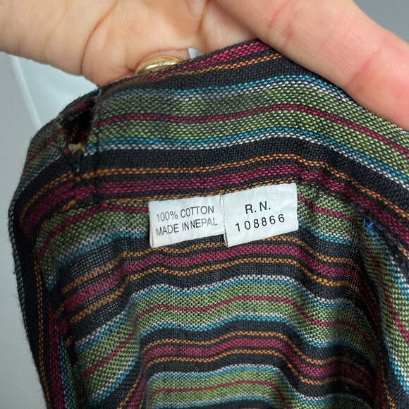 Striped Wrap Skirt Floral Embroidery Boho Flowers Ribbon Tie Waist Green Red - Picture 3 of 16